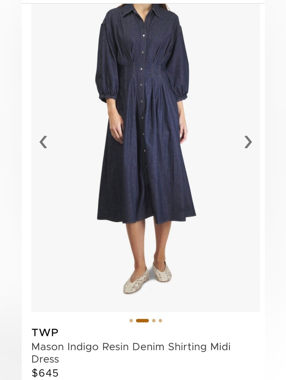 TWP MASON INDIGO RESIN DENIM SHIRTING MIDI NWT $645 Sz6